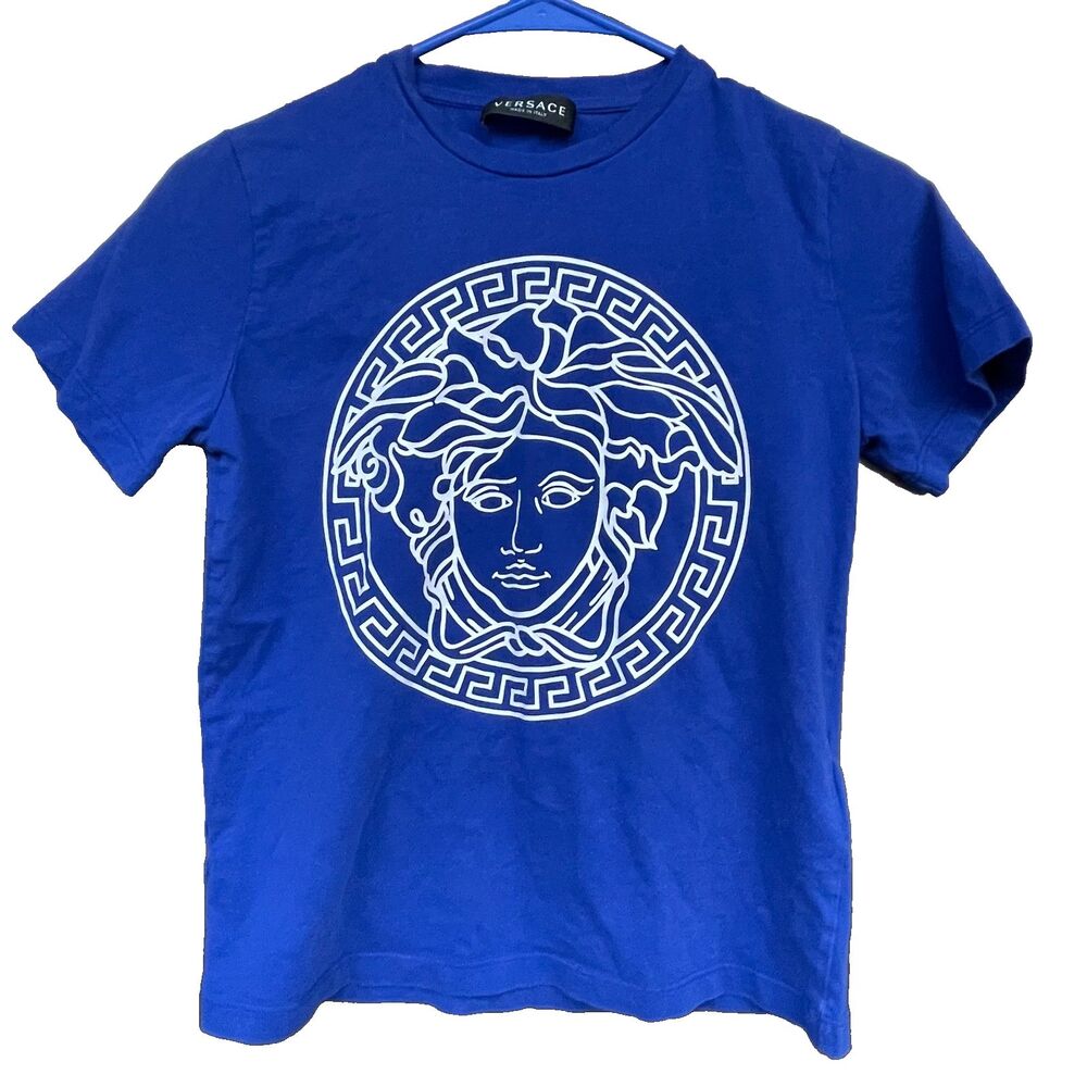 Versace Medusa Big Logo Print Blue Kids 10A 140 cm T-Shirt Tshirt